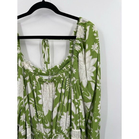 Ava & Viv Midi Dress 3X Cottage Core Green Floral Prairie BOHO Western Ruffle - Picture 3 of 8